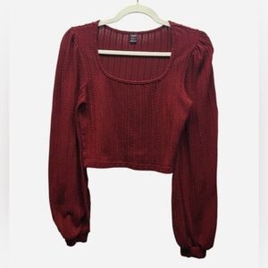 SHEIN Deep Red Textured Crop Top